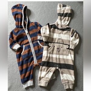 Carters One Piece Jumpsuit Set Baby Boy 3 Months Fleece Stripe Hood Bear Dog